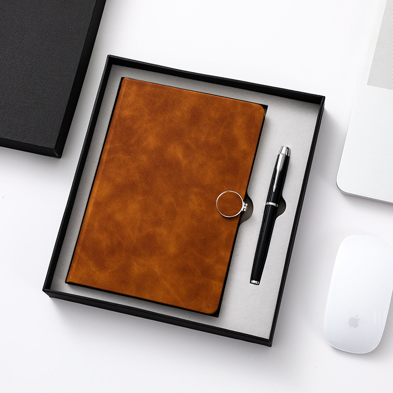 A5笔记本套装商务记事本加厚圆扣简约硬皮logo定制创意手账本