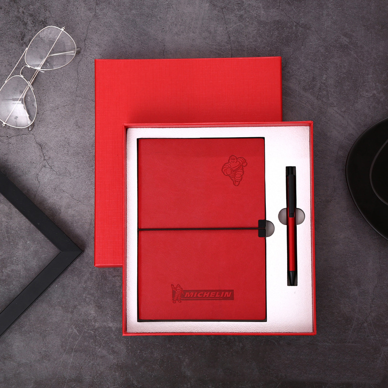 开门红笔记本两件套笔记本签字笔套装红色笔记本礼盒套装定制logo