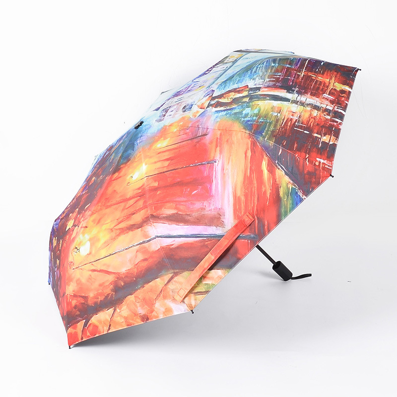 数码印折叠防晒雨伞高档手动三折黑胶遮阳伞定制图案