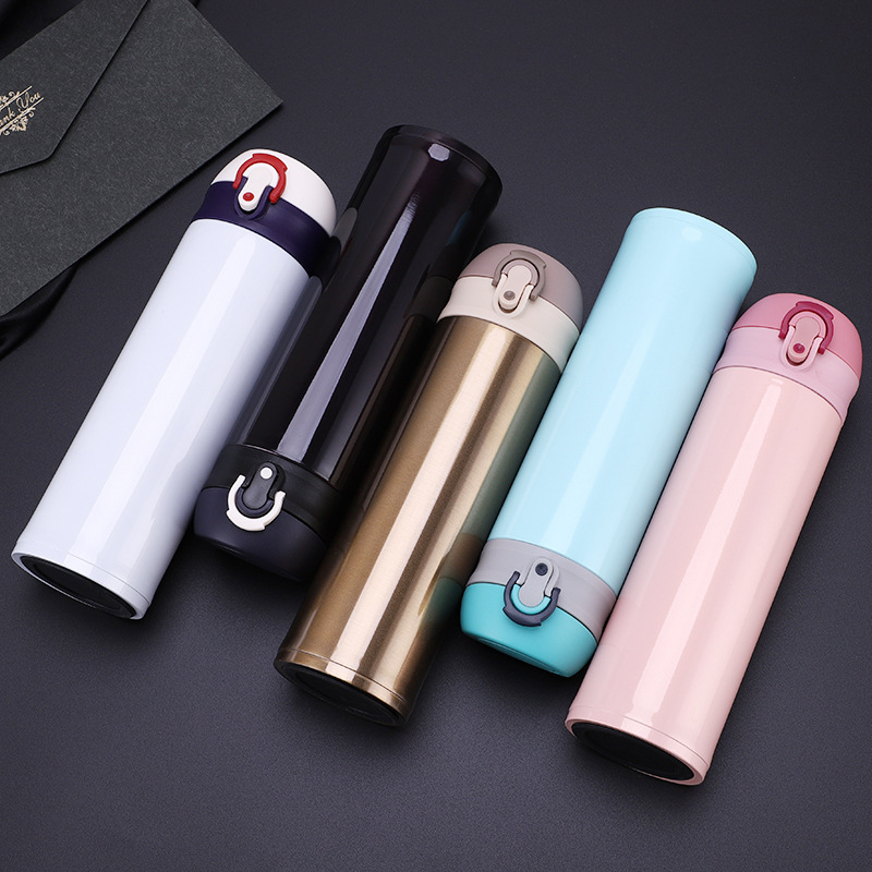 车载弹跳保温杯304不锈钢便携简约礼品学生真空水杯定制刻字