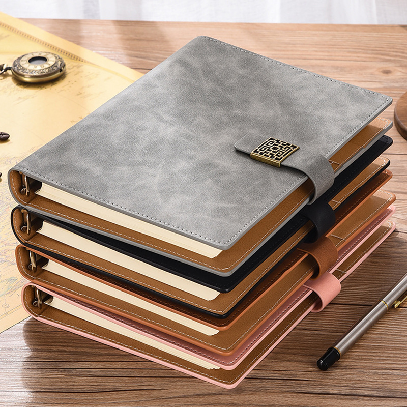 定制a5活页本复古金属窗花扣笔记本会议记录本商务笔记本套装