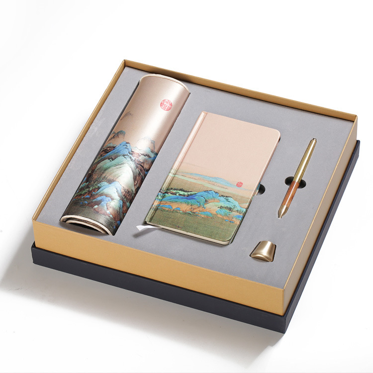 千里江山丝绸鼠标垫笔记本签字笔笔插四件套文创工艺企业商务礼品